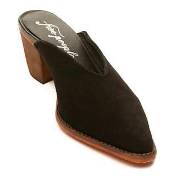 Free People Shoes - Free People Black Suede Stacked Chucky Heels Mules,  Size:6